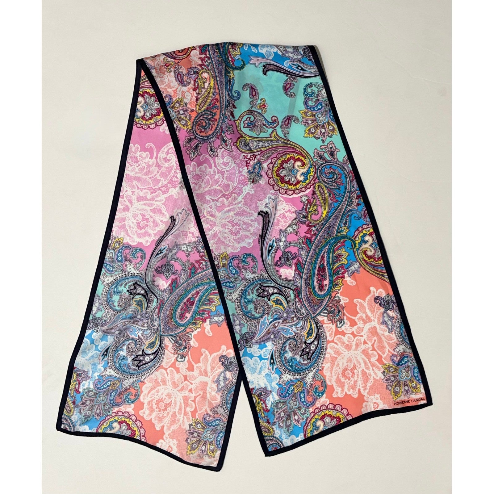 Vintage ADRIENNE LANDAU Silky Paisley Rectangular Scarf Colorful Accessory