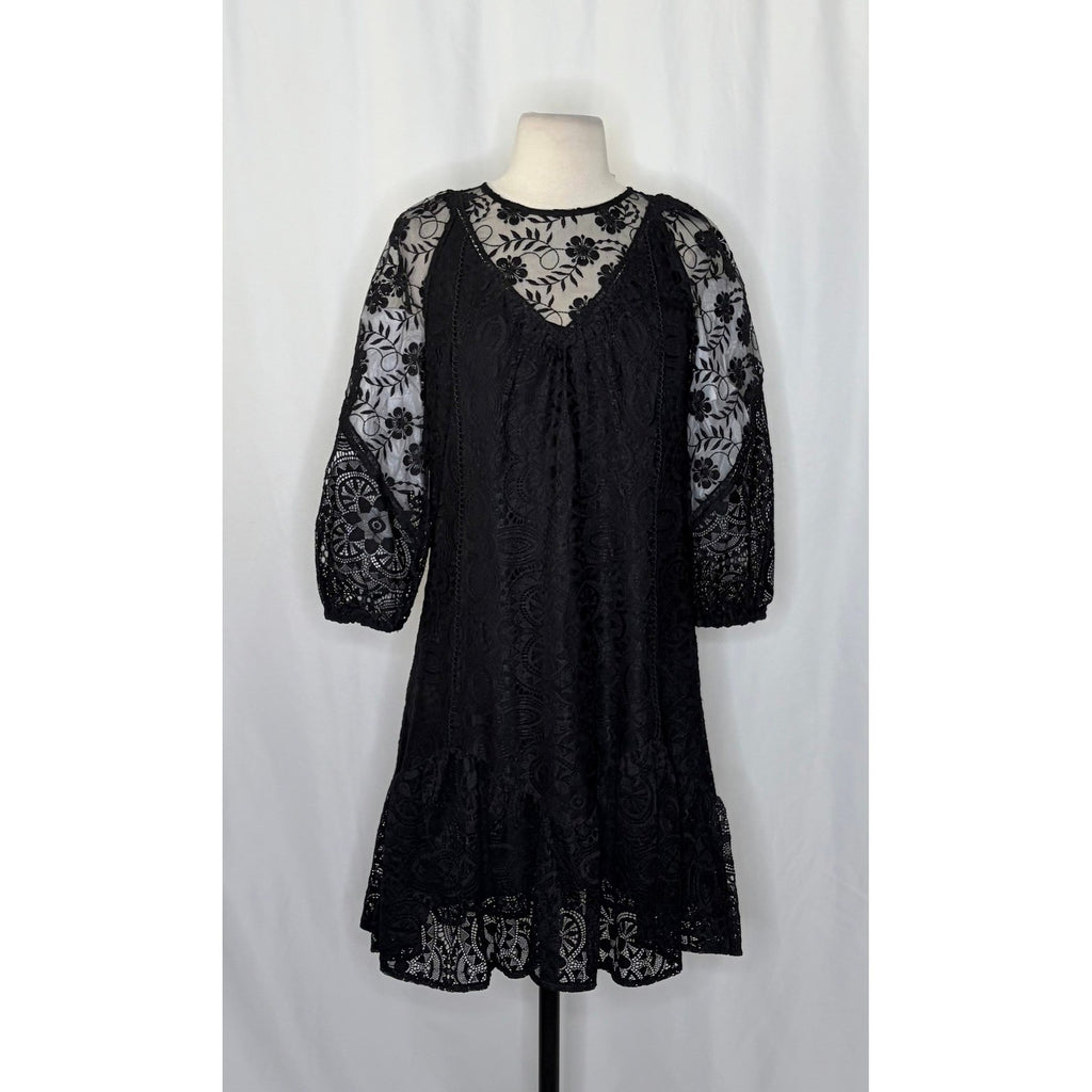 NWT!! SUNDANCE Brynlee Dress Black Floral Lace Coquette Romantic Lacey X-Small