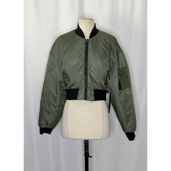 NWT!! Revolve HUDSON JEANS Rogue Olive Green Bomber Jacket Cropped Pockets Small