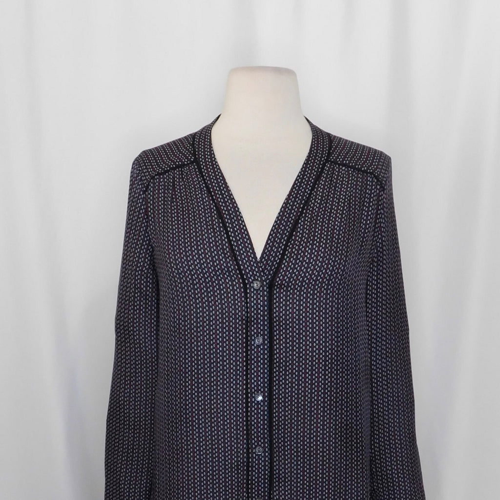 VINCE Mini-Geo Print Silk Blouse Top Mini Geo Geometric Print V Neck X-Small