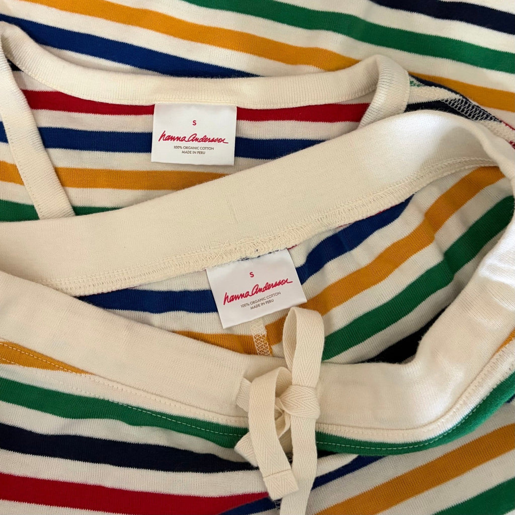 Women's HANNA ANDERSSON 2 Piece Multi Stripe Pajamas Henley Organic Cotton Small