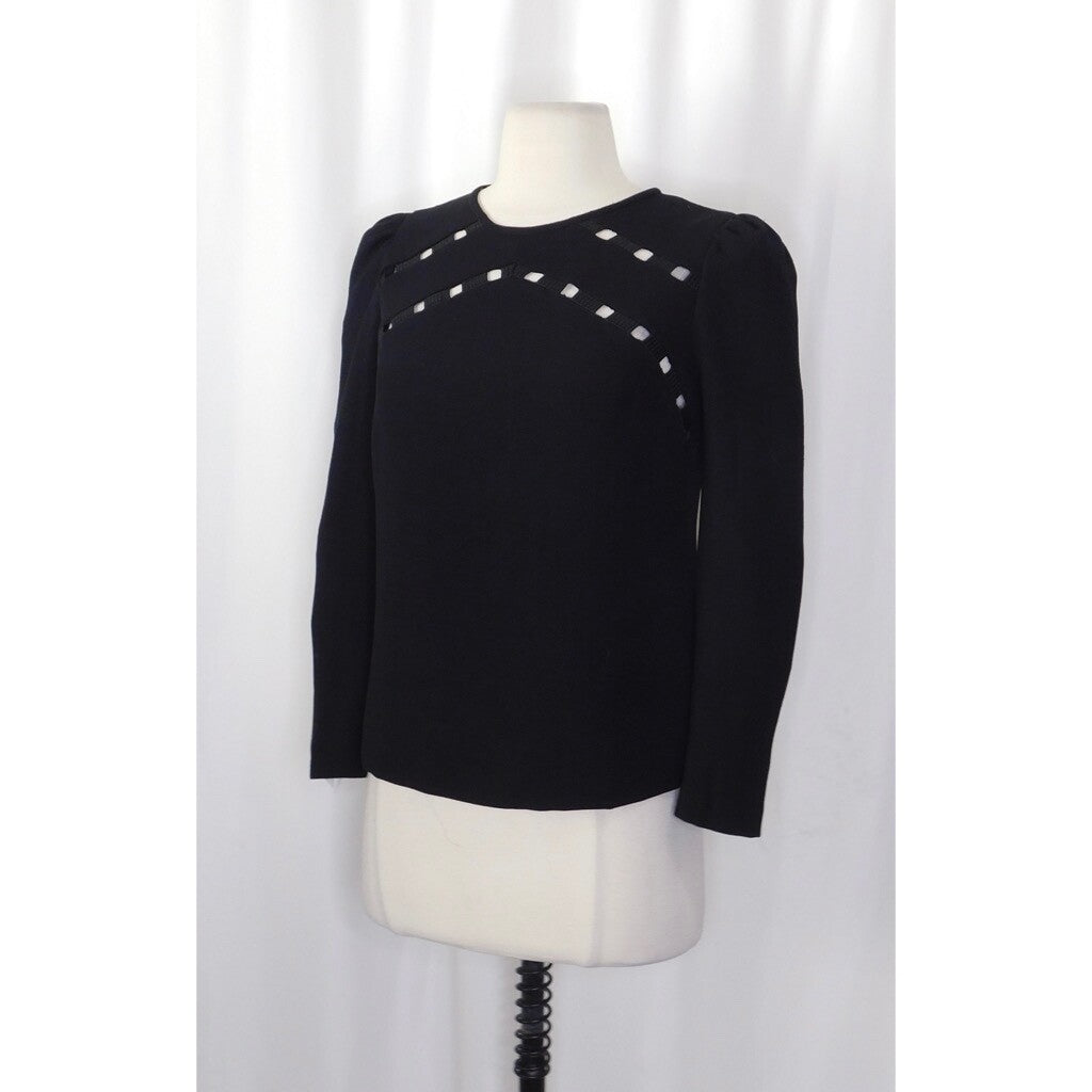 BA&SH Black Corus Top Blouse Cutout Details Solid Cut-Outs Bash Size 0 US Size 4