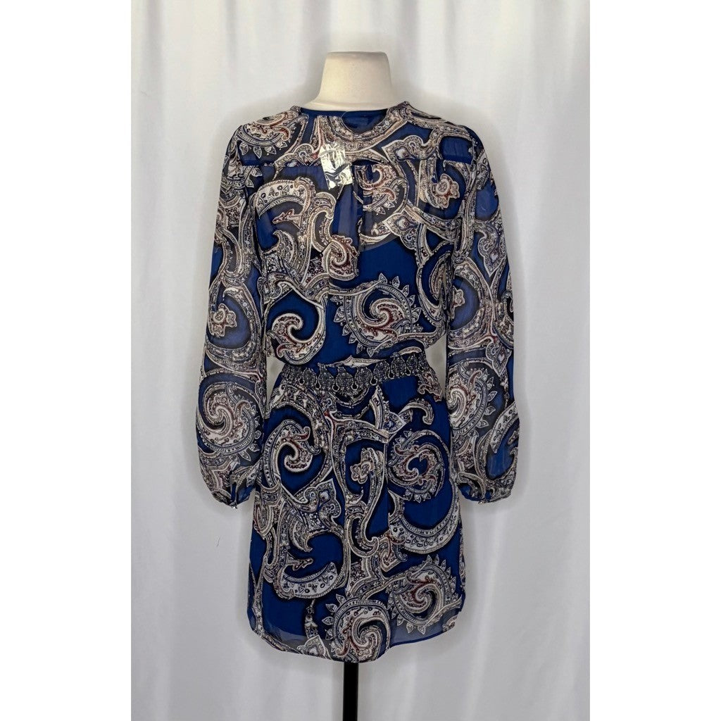 NEW!! WHBM Blue Paisley Smocked Waist Lace-Up Dress White House Black Market 0