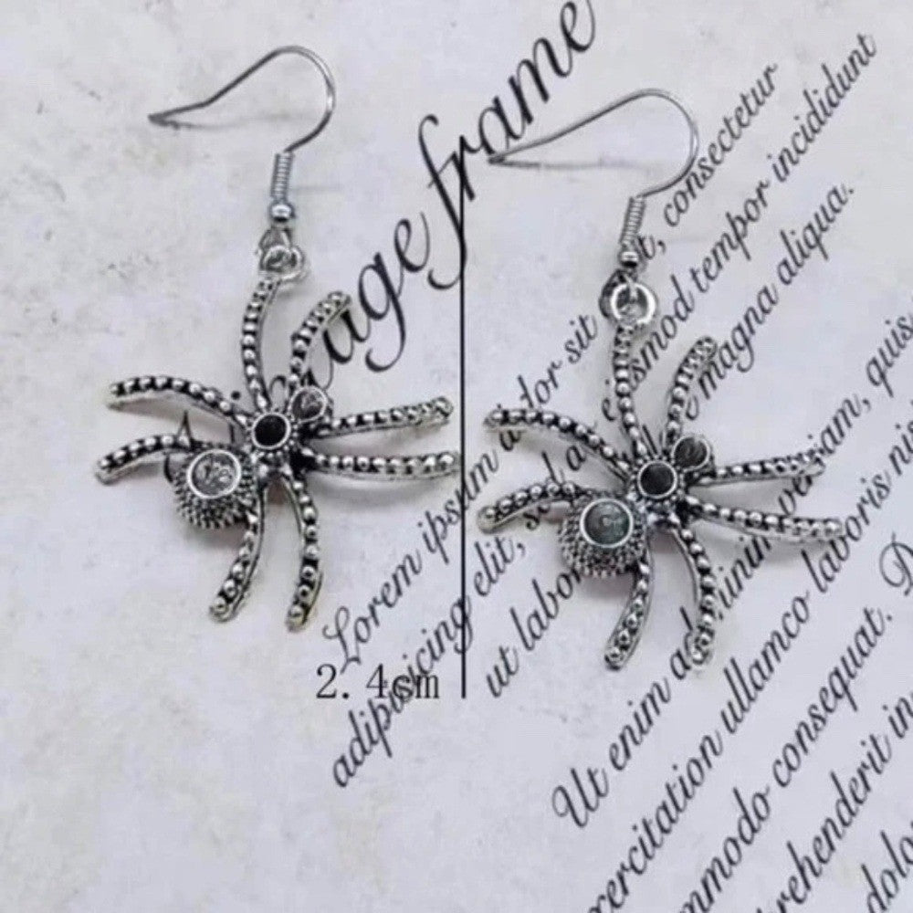 Gothic Spider Silver Tone Dangle Earrings Drop Halloween Witch Spooky Scary