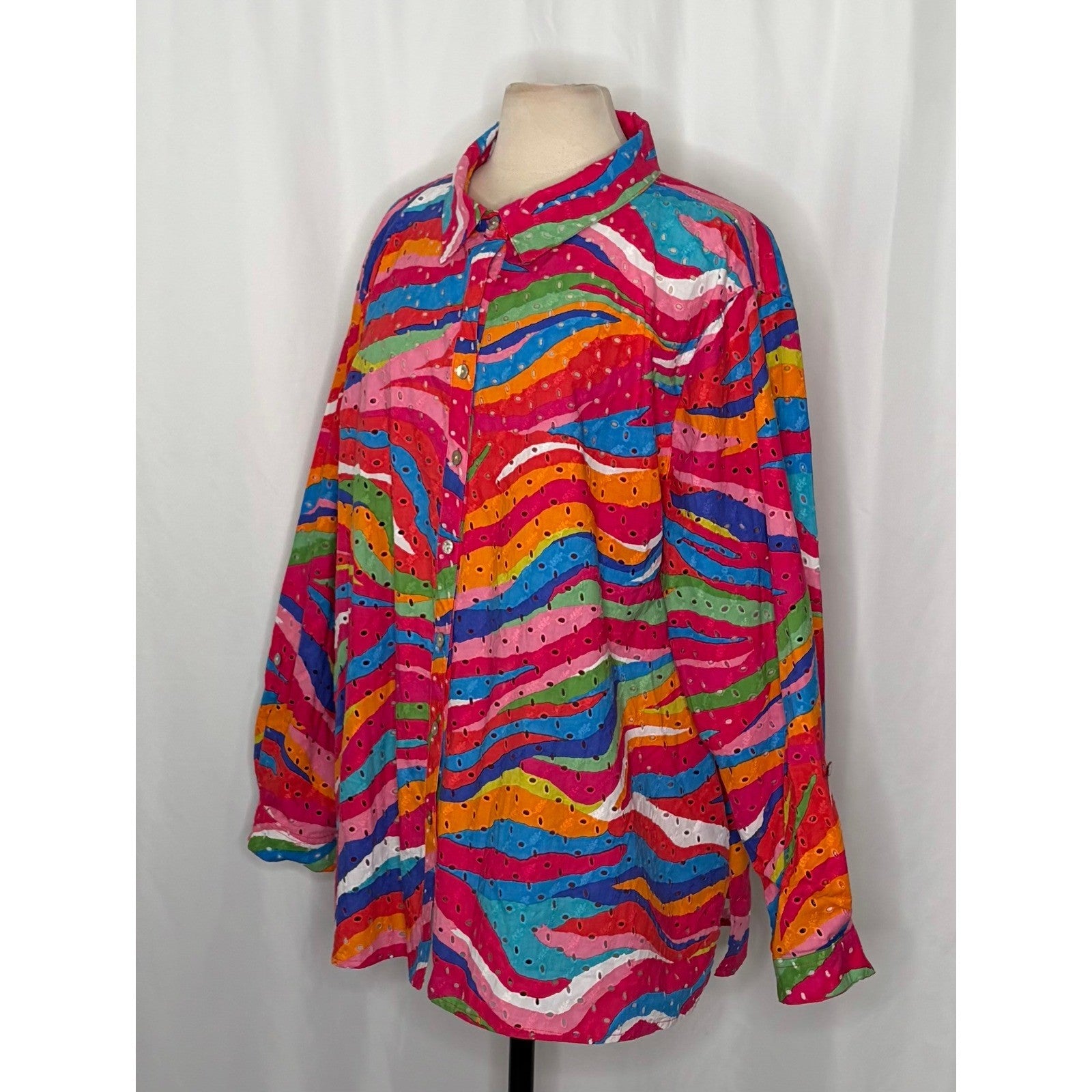 NEW!! JOHN MARK Eyelet Embroidered Watercolor Wave Print Buttondown Size 3X