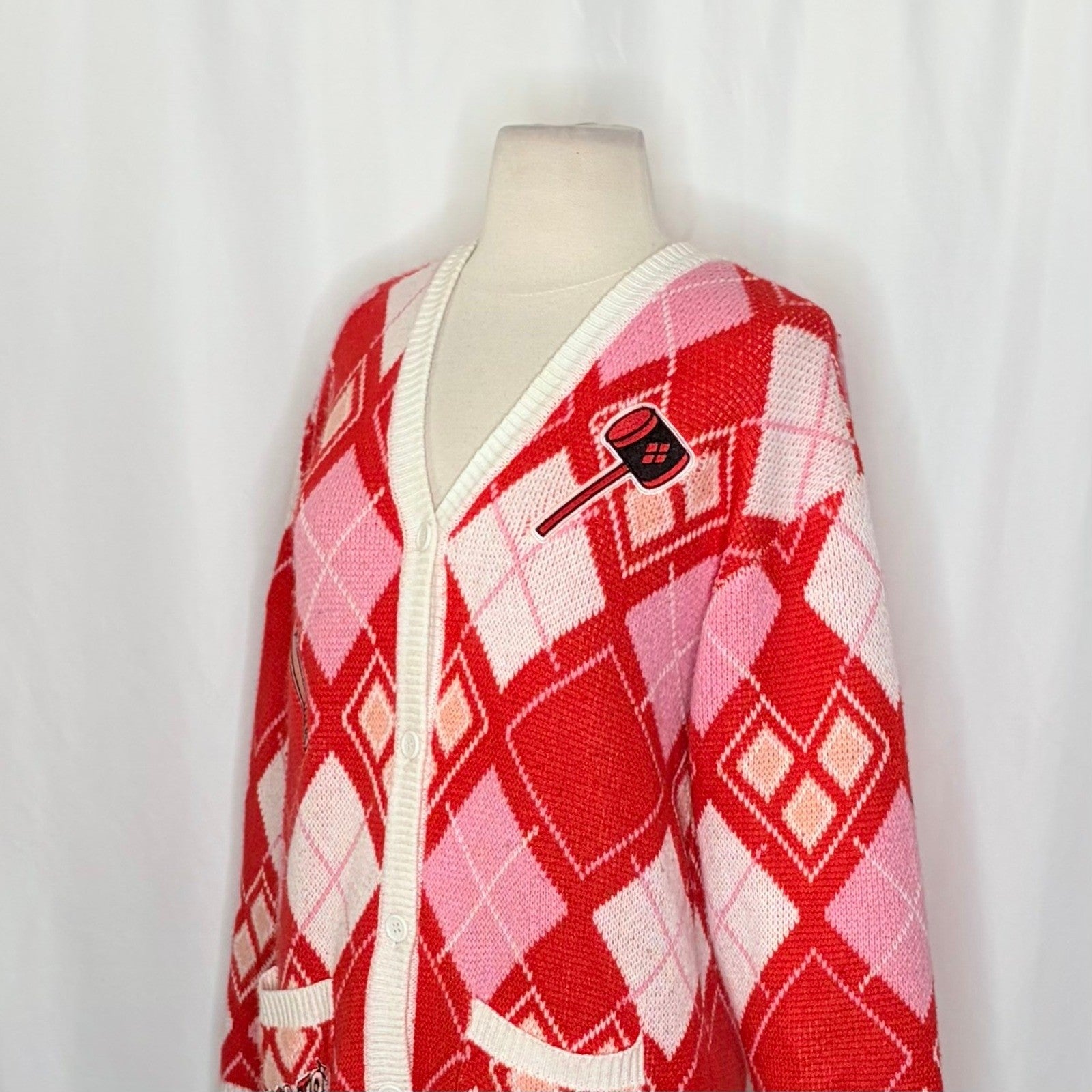 HARLEY QUINN Argyle Cardigan Sweater DC Comics Harlequin Batman Joker Small