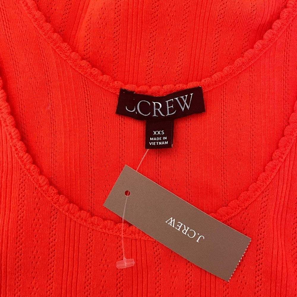NWT!! J. CREW Pointelle Tank Top Scoop Neck Solid Orange Aperitif Red XX-Small