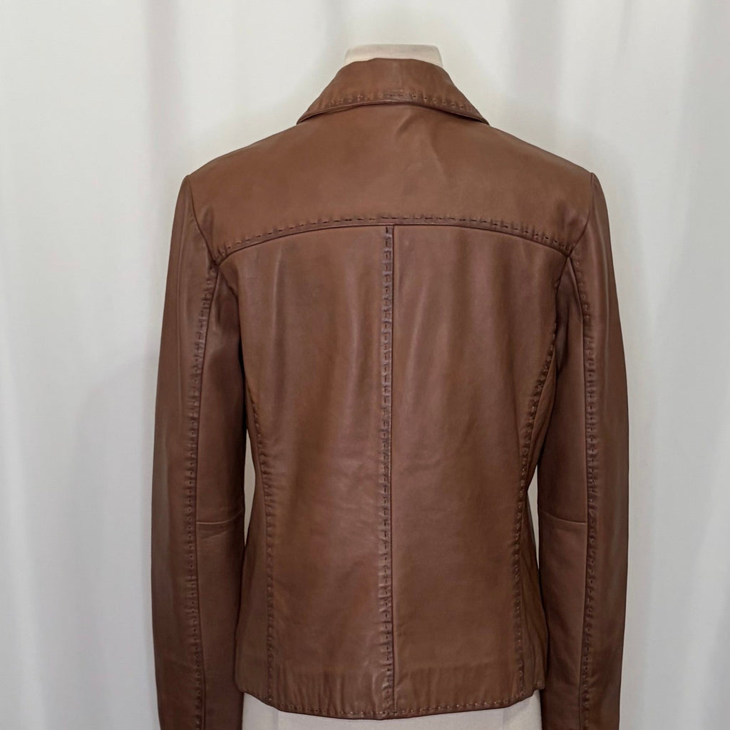 SUNDANCE McKenna Leather Blazer Jacket Honey Brown Floral Lining Boho Medium