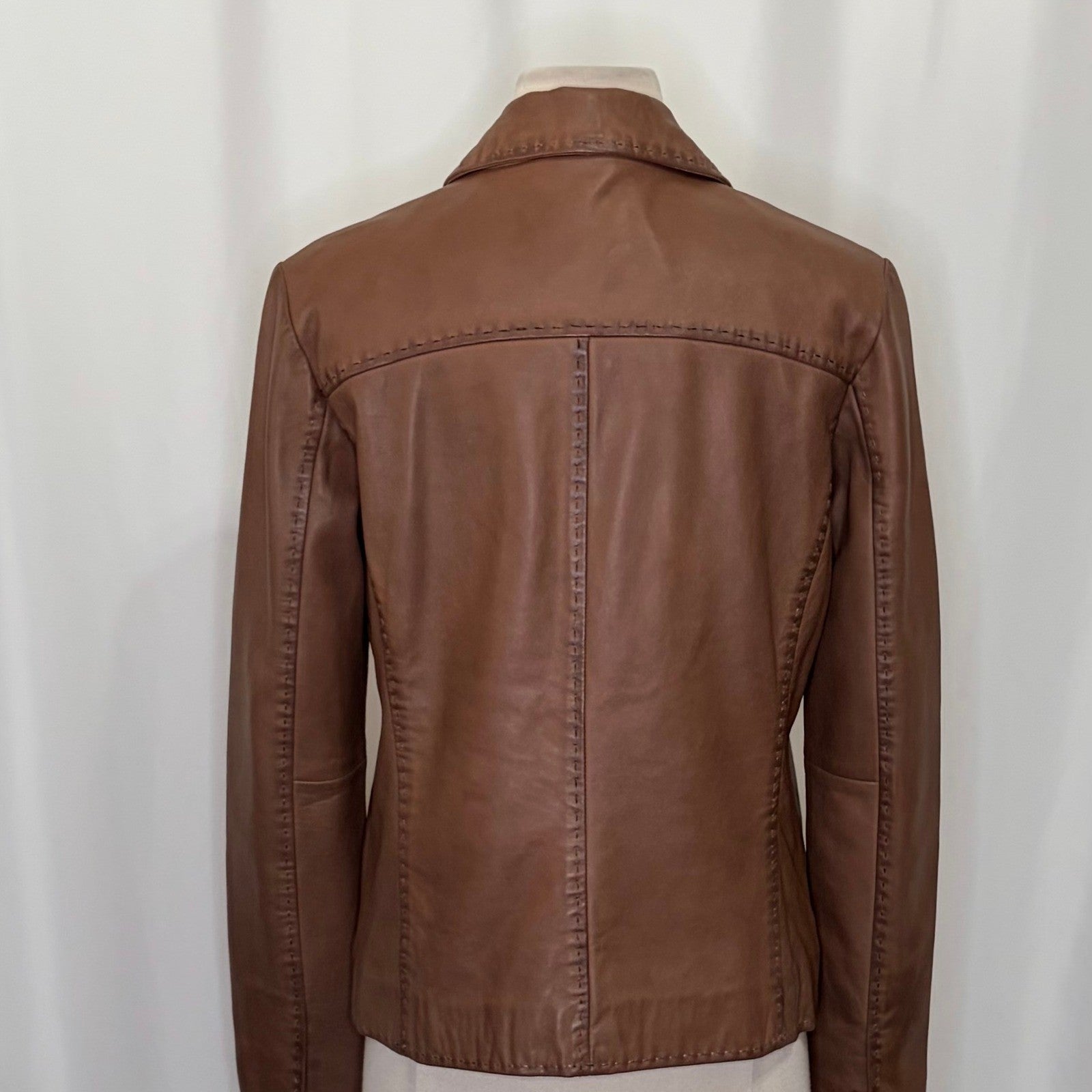 SUNDANCE McKenna Leather Blazer Jacket Honey Brown Floral Lining Boho Medium