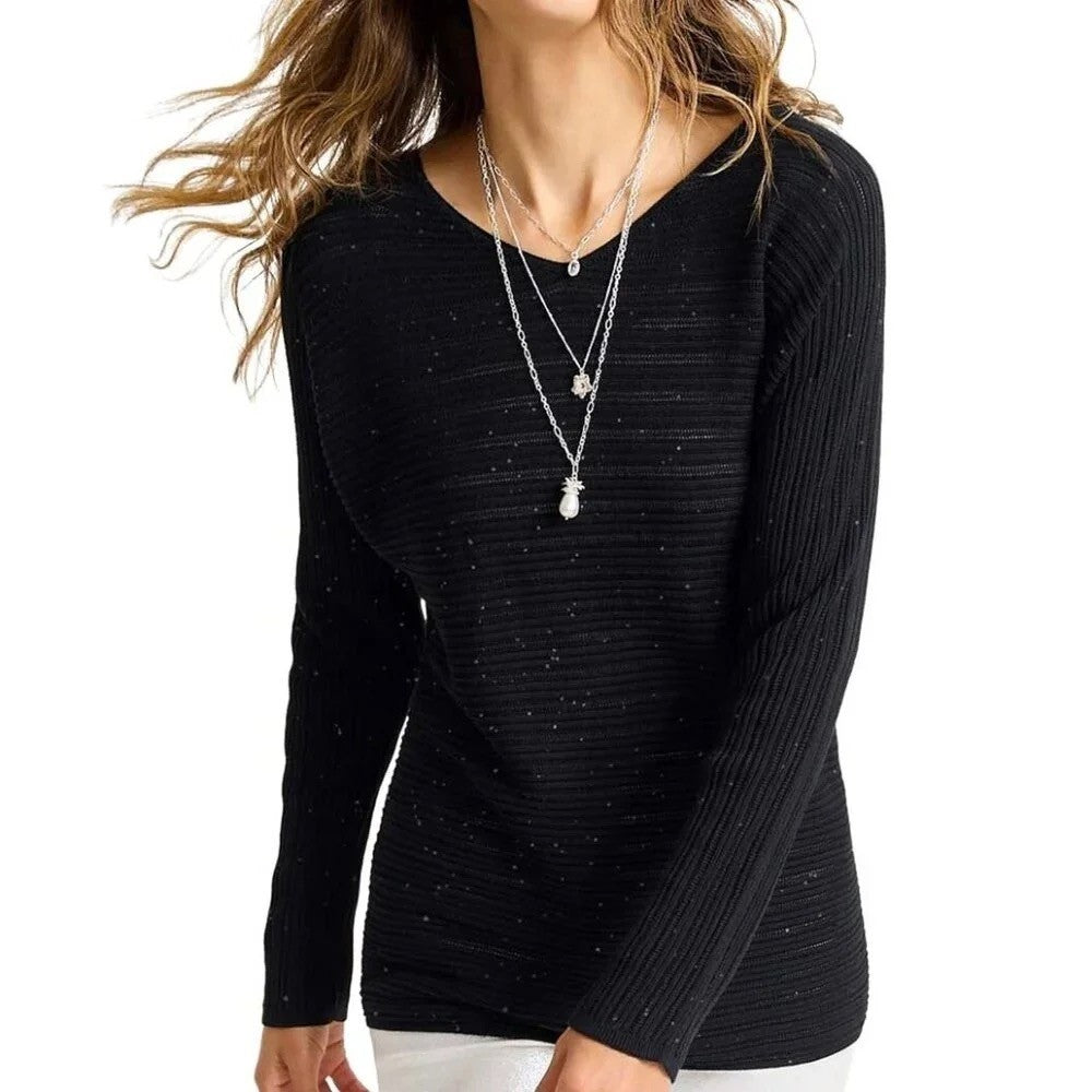 NWT!! TOMMY BAHAMA Jewel Bay Black Sequin V Neck Sweater Pullover Knit Large