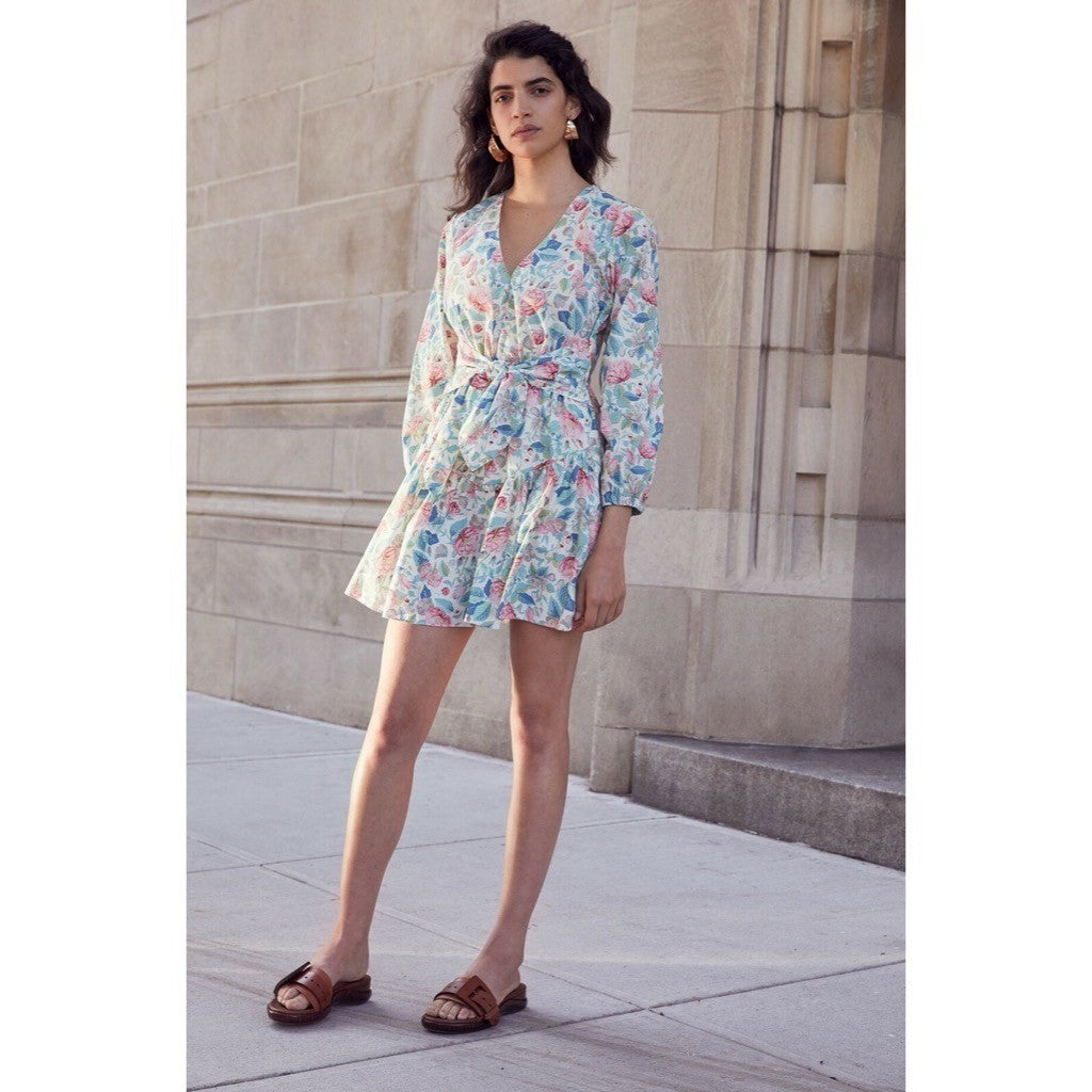 La Vie REBECCA TAYLOR Paint Garden Floral Dress Tie Waist Mini Spring Medium