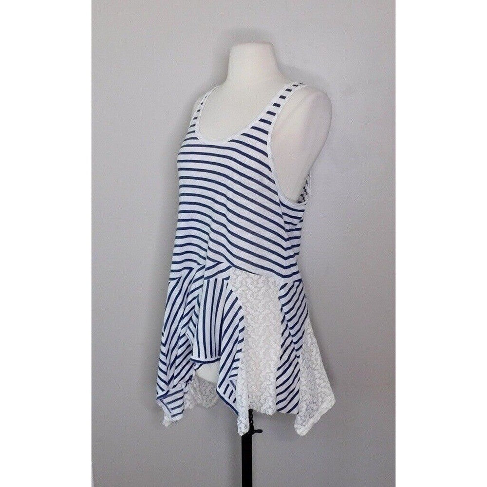 Anthropologie RIC RAC Eliza Racer Back Lace Stripe Tank Top Knit Small