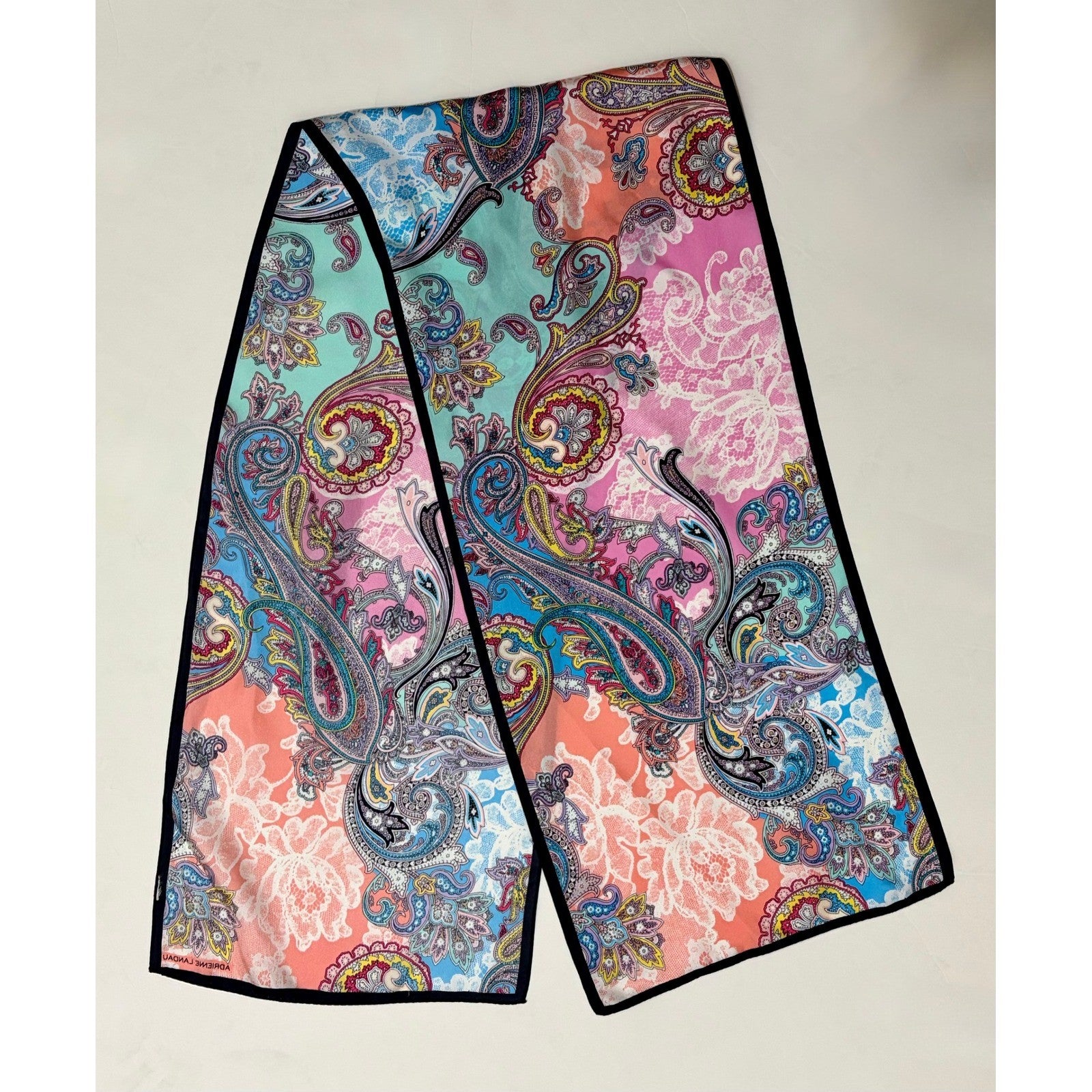 Vintage ADRIENNE LANDAU Silky Paisley Rectangular Scarf Colorful Accessory