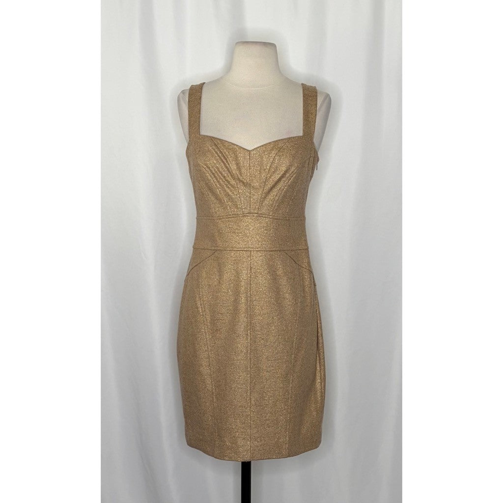 DVF DIANE VON FURSTENBERG Jiwon Gold Metallic Dress Sheath Glam Party Size 8
