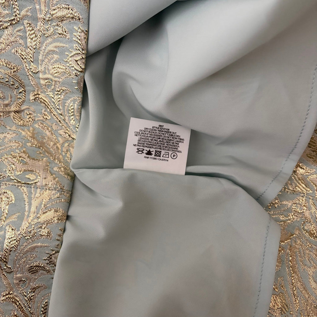 TORY BURCH Lola Top Blouse Aqua Glass Embellished Silk Brocade Floral Size 4