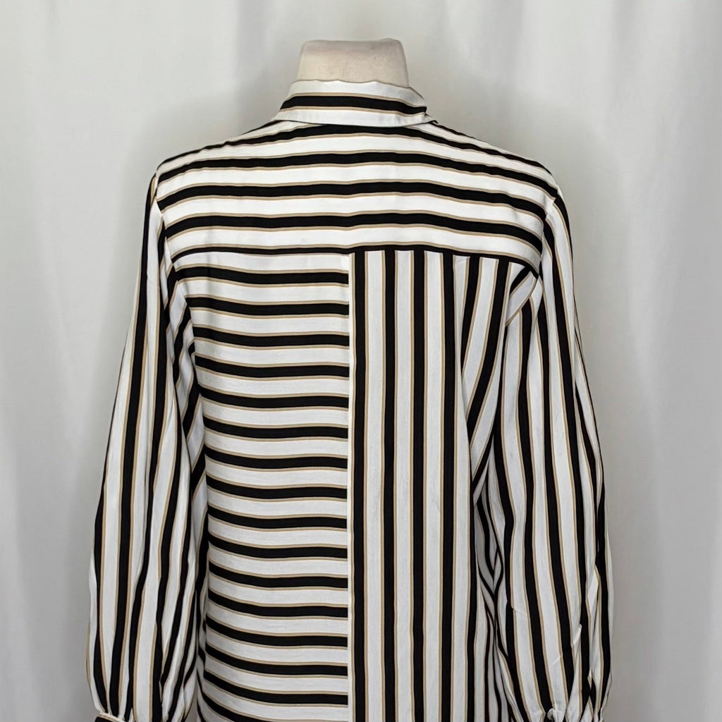 Anthropologie MAEVE Silky Striped Buttondown Black White Tan Button Down Small