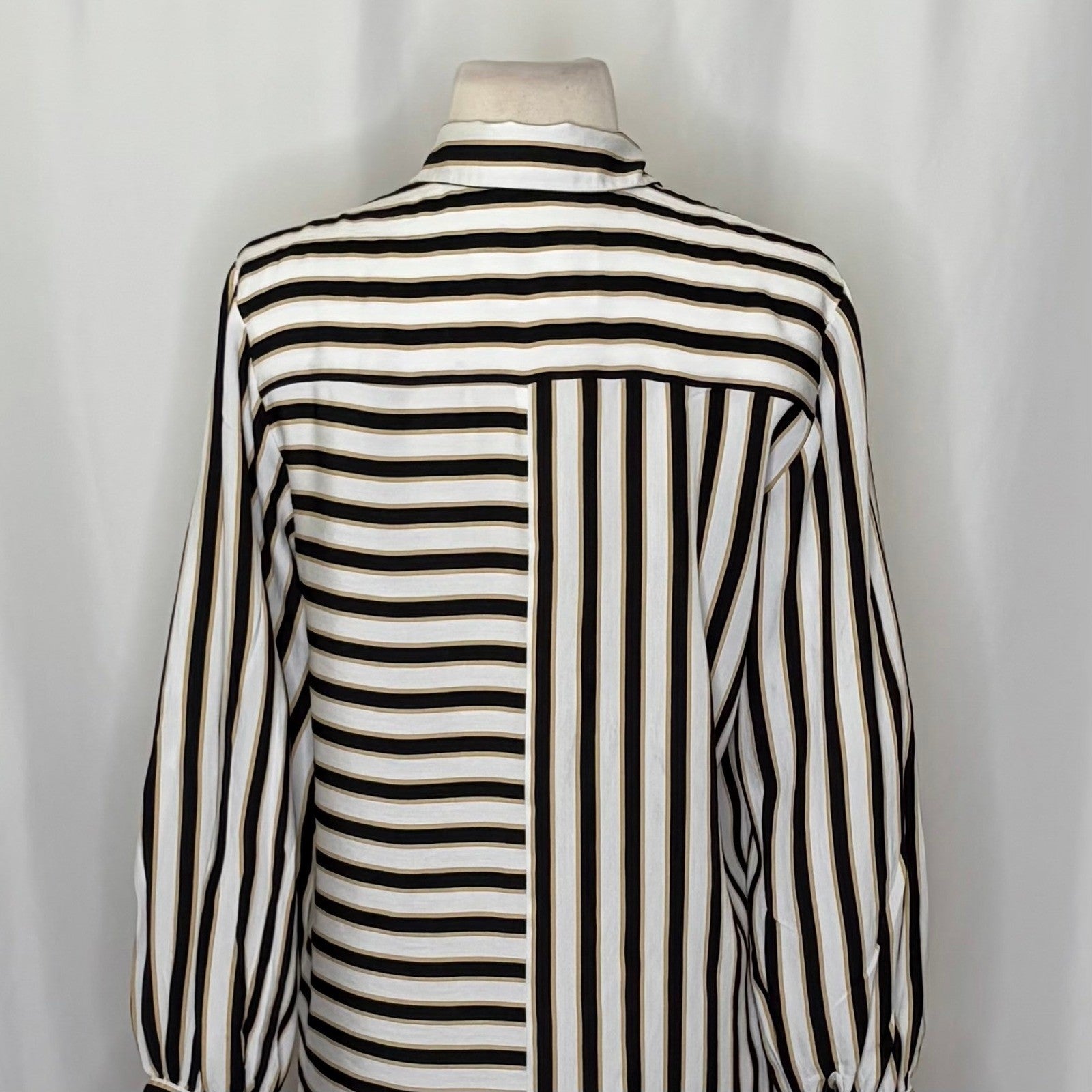 Anthropologie MAEVE Silky Striped Buttondown Black White Tan Button Down Small