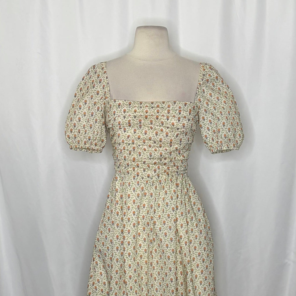 O.P.T. One Pretty Time River Smocked Floral Midi Dress Puff Sleeves X-Small