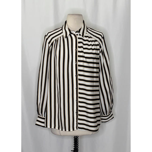 Anthropologie MAEVE Silky Striped Buttondown Black White Tan Button Down Small