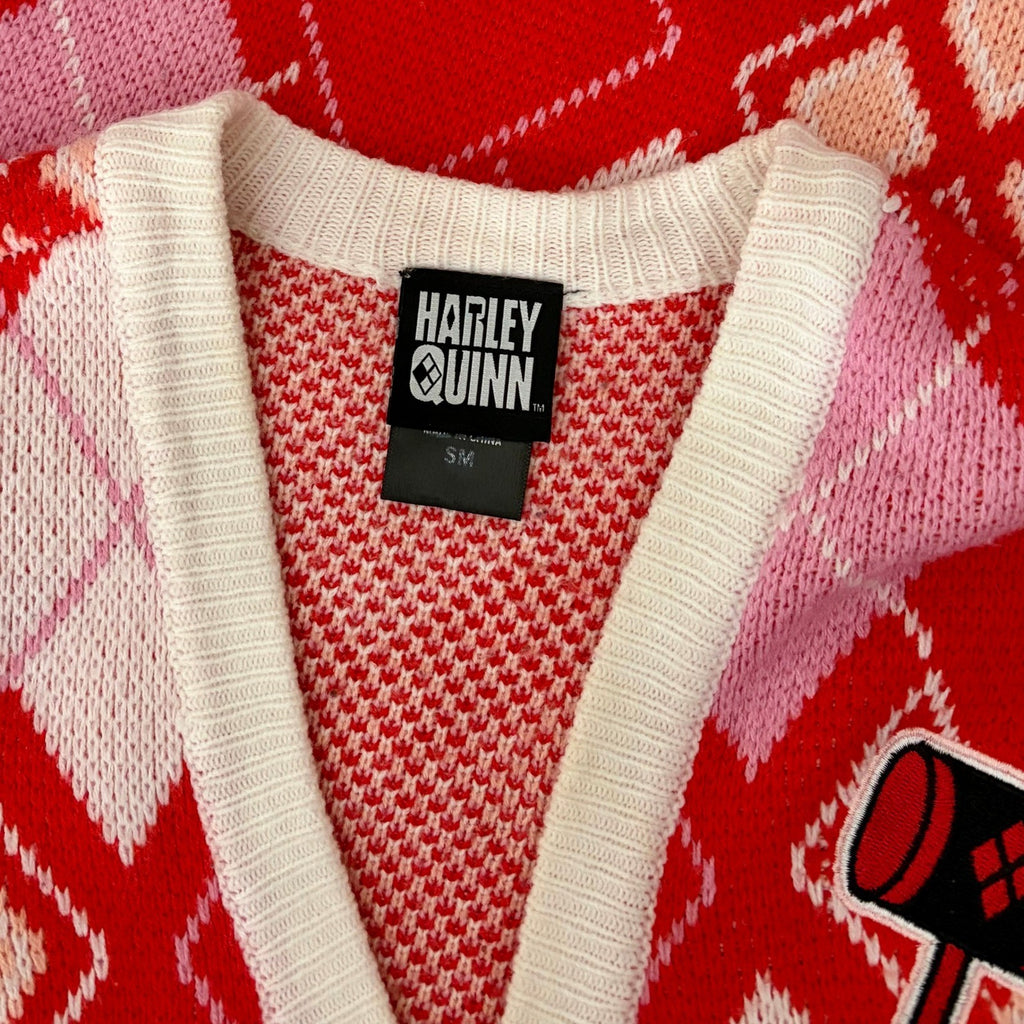 HARLEY QUINN Argyle Cardigan Sweater DC Comics Harlequin Batman Joker Small