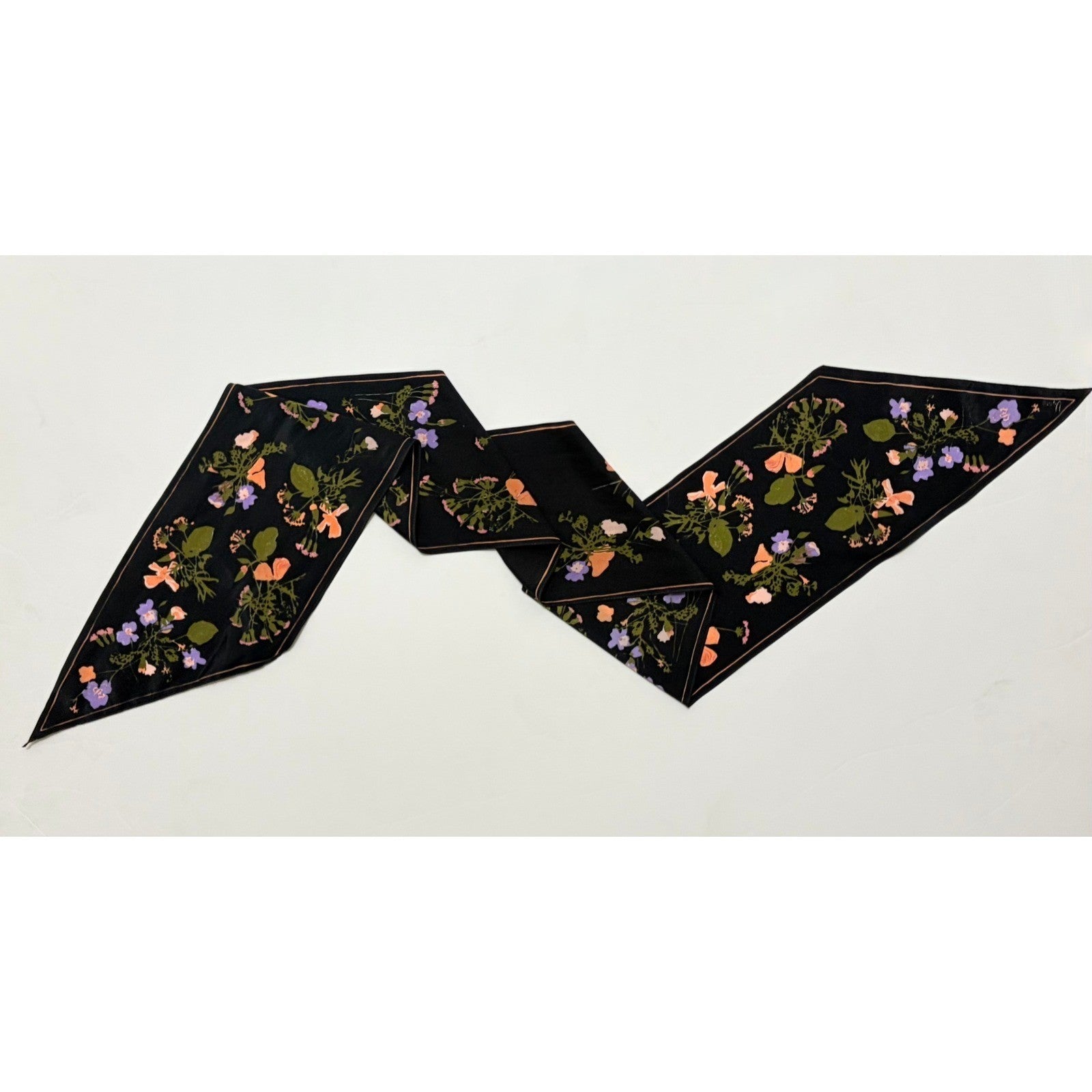 Vintage VERA NEUMANN Rectangle Floral Scarf Black Accessory Twilly Pink Green