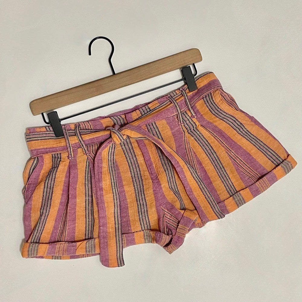 FREE PEOPLE Barbados Bloom Belted Cuffed Shorts Tropical Stripes Vacation 6