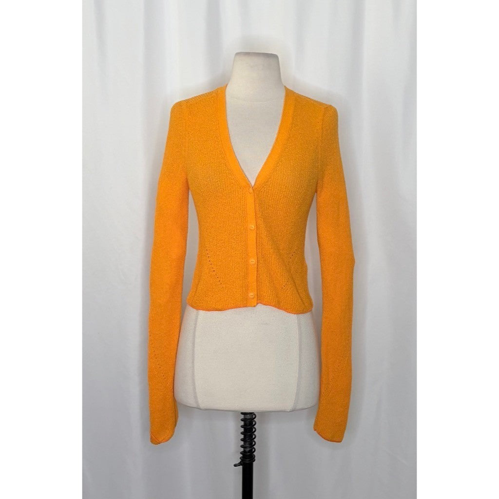 RAG & BONE Soleil Ribbed Cotton-Blend Cardigan Sweater Marigold Orange Small