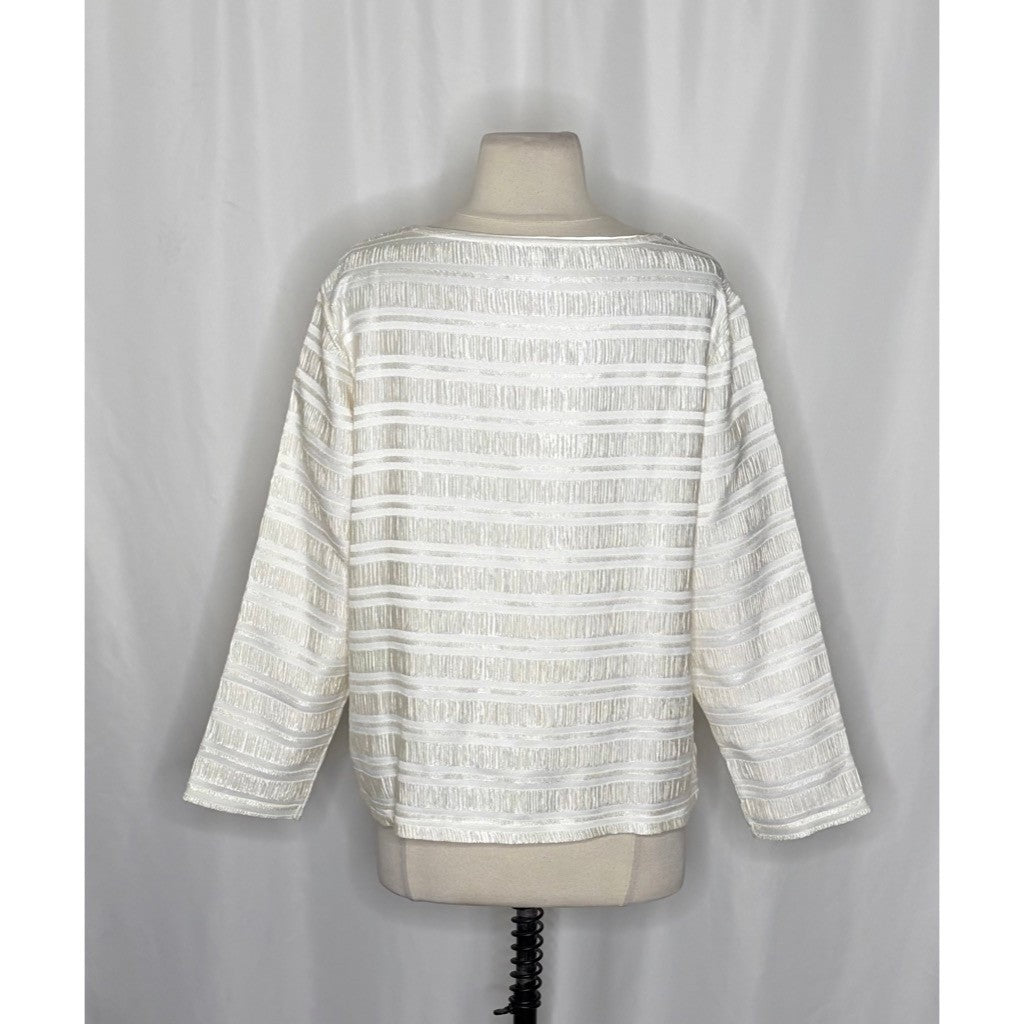 REISS Mandy Pleat-Detail Top Blouse White Solid Pullover Chic Professional Large