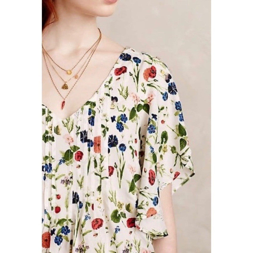 Anthropologie MAEVE Maya Floral Fluttered Top Blouse Strawberry Fruit Berries 2