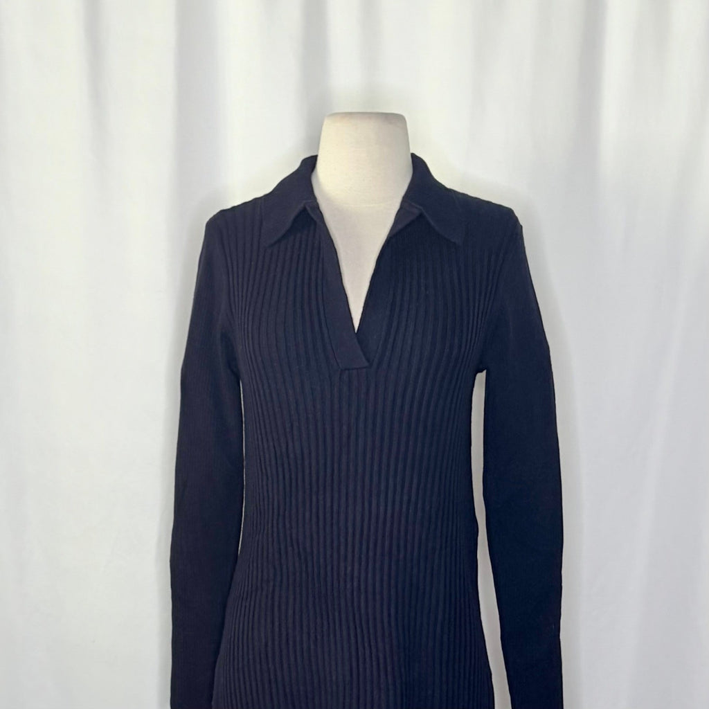 ALEX MILL Ribbed Tunic Sweater Dark Navy Blue Pullover Merino Wool Knit Small