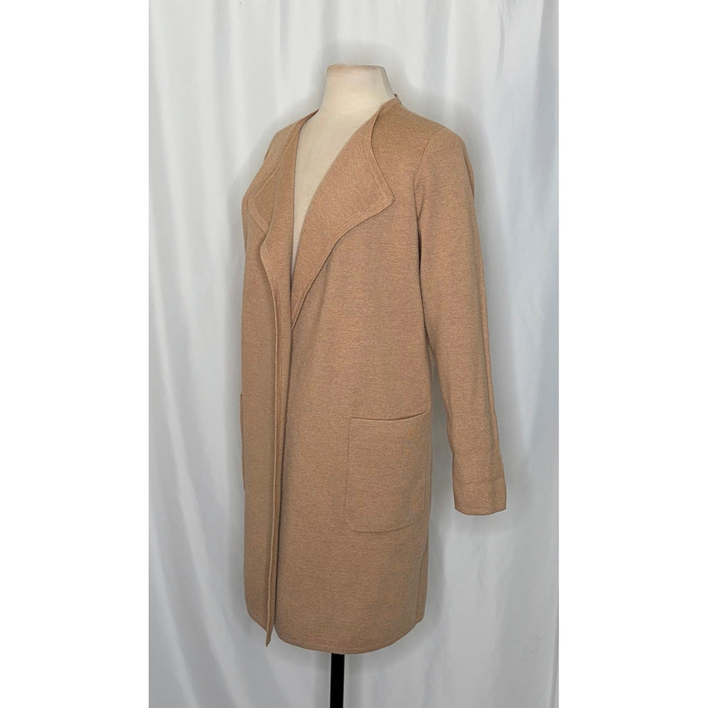 J. CREW Juliette Collarless Sweater Blazer Solid Tan Brown Longline Knit Small