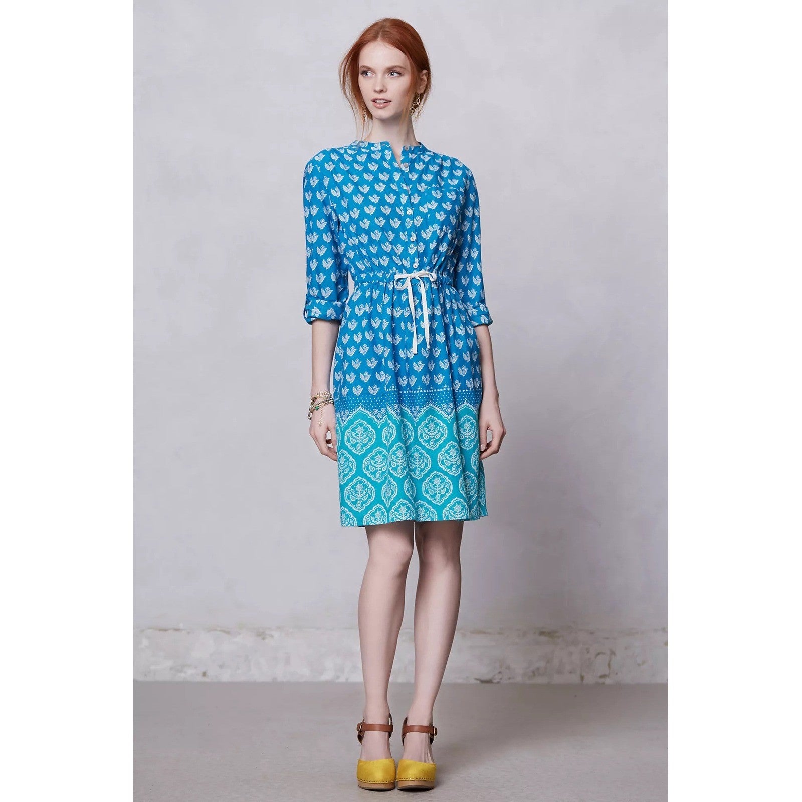 Anthropologie MEADOW RUE Anila Shirtdress Floral Blockprint Shirt Dress Size 4