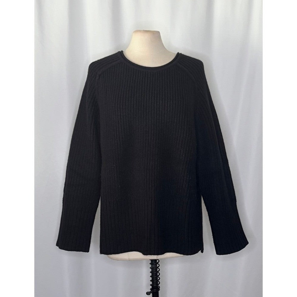 ZARA Wool Blend Solid Black Shaker Knit Pullover Sweater Minimalist Medium