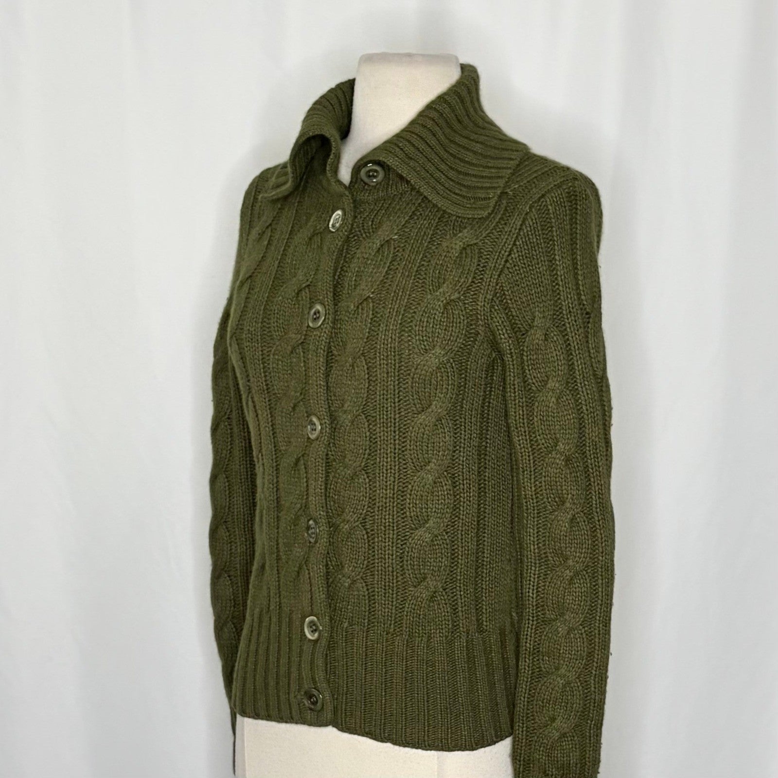 Vintage J. CREW Cable Knit Shawl Collar Cardigan Sweater Wool Cashmere X-Small