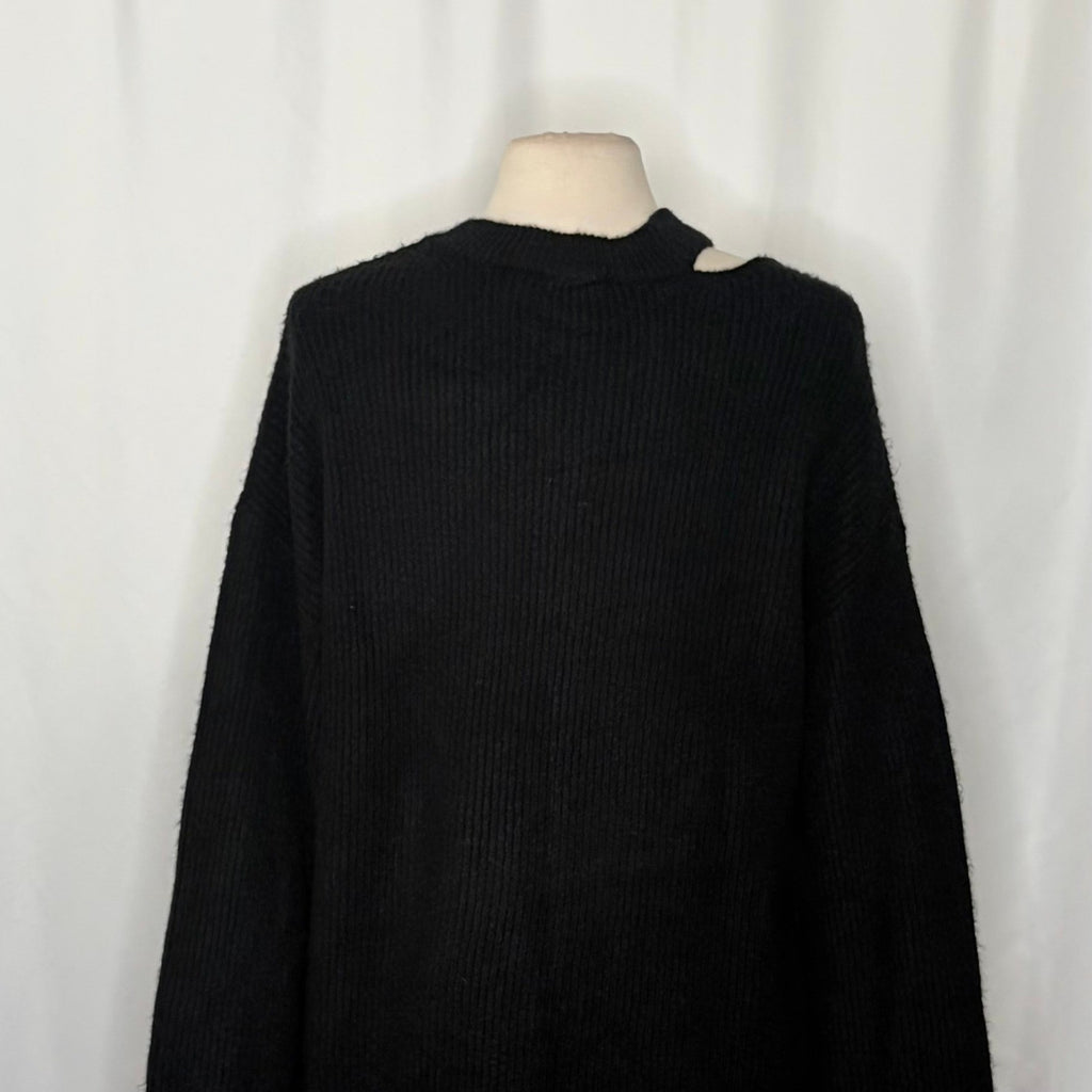 RAILS Alexi Cutout Sweater Solid Black Ribbed Pullover Knitwear Large