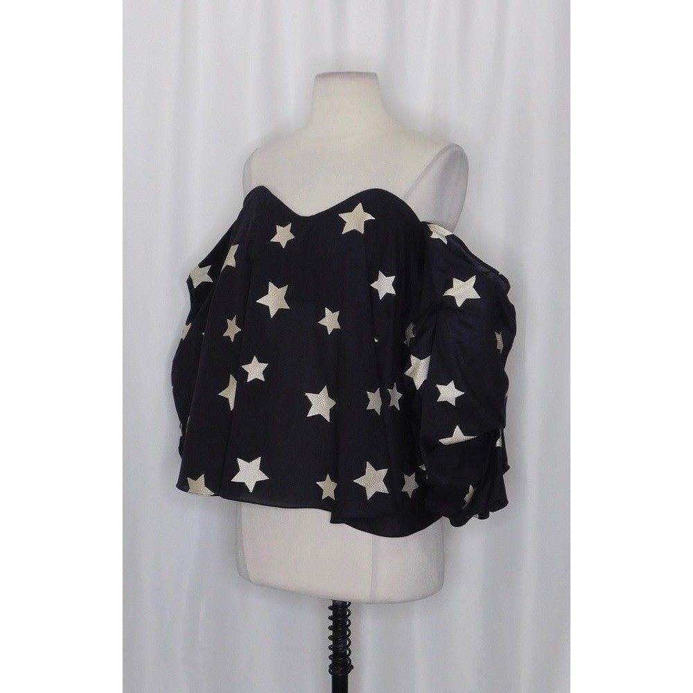CAROLINE CONSTAS Gabriella Bustier Off Shoulder Top Black Metallic Stars Medium