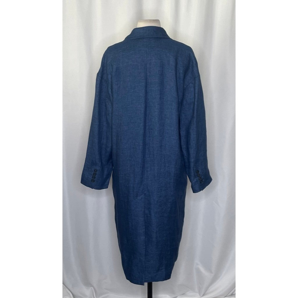 ZARA Limited Edition Linen Coat Buttons Pockets Double Breasted Blue X-Small
