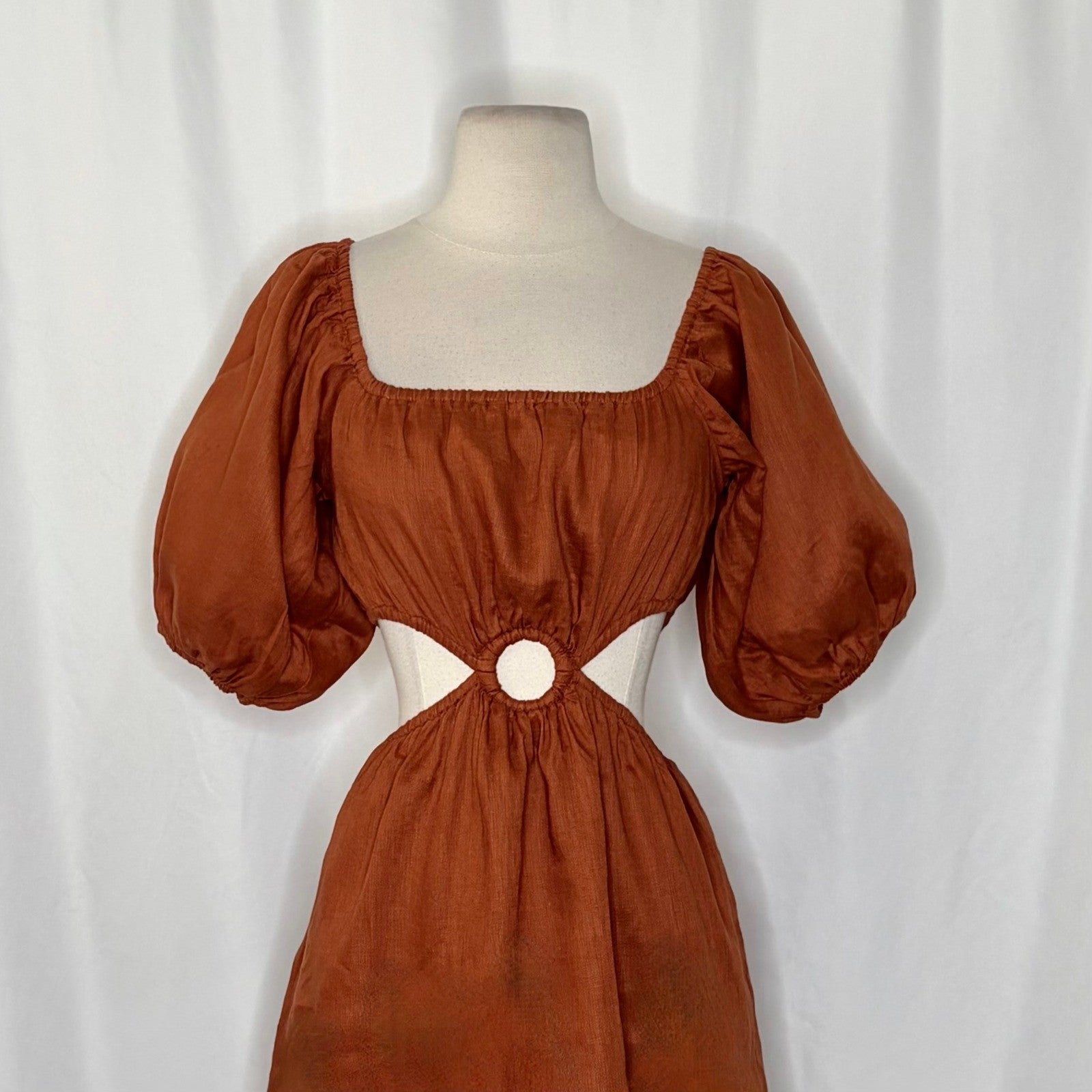 Revolve FAITHFULL THE BRAND Almero Linen Dress Brown Plain Spice Party X-Small