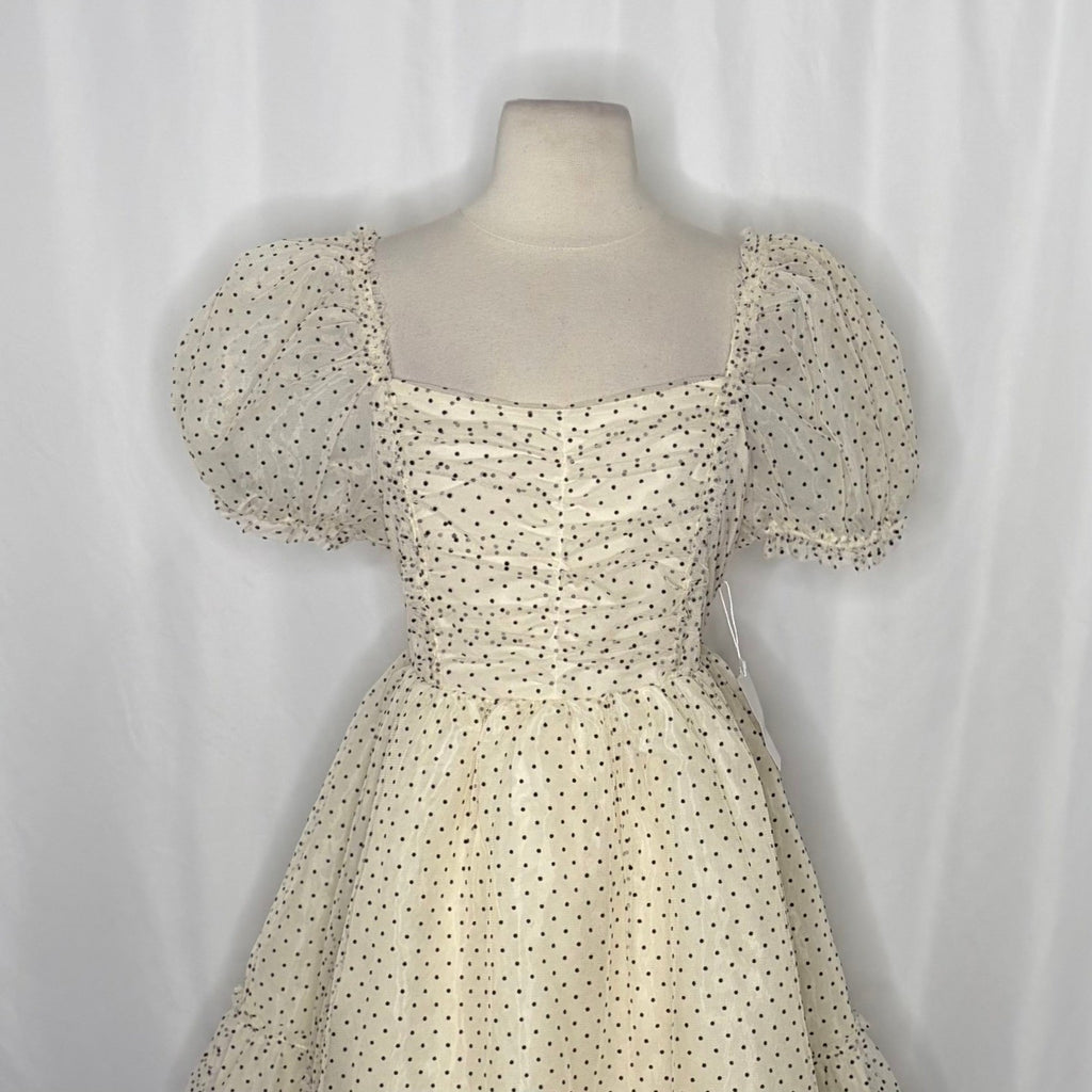 NWT!! Joyfolie MIA JOY Perla Tulle Puff Dress Polka Dots Ivory Black Medium