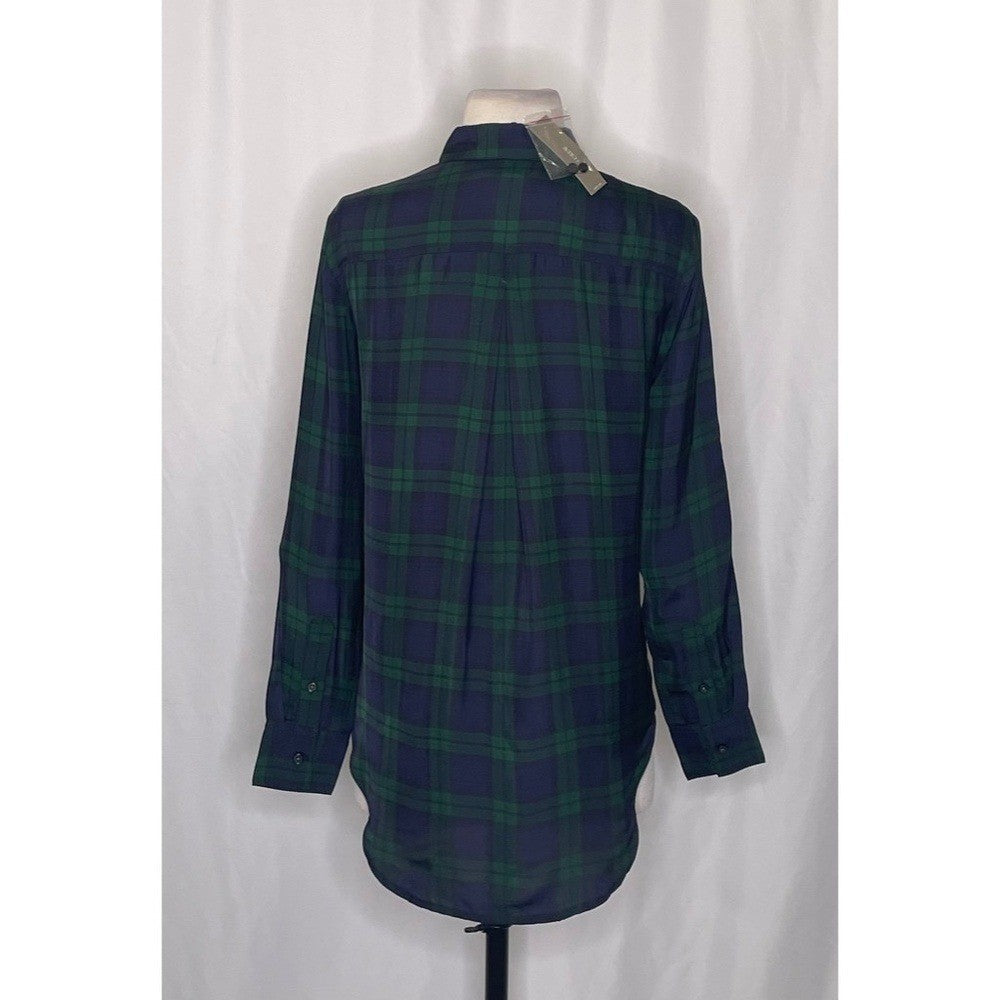 NWT!! J. CREW Drapey Button-Up Shirt Black Watch Tartan Plaid XXS XX-Small