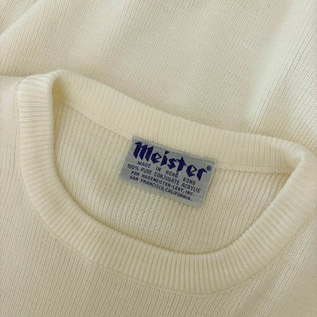 Vintage MEISTER White Stripe Sleeves Sweater Pullover Knit Sporty Outdoors Small