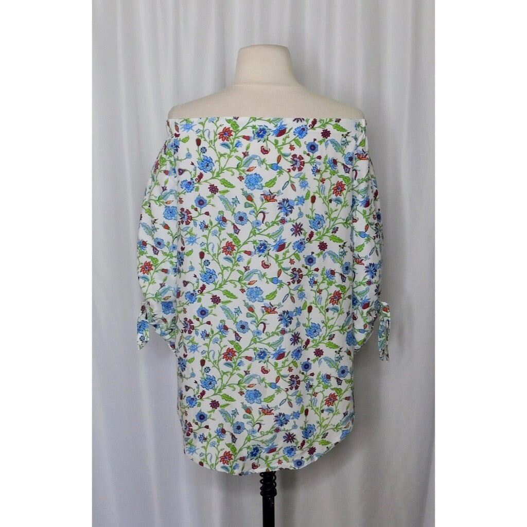 J. MCLAUGHLIN Natasha Tie Sleeve Off Shoulder Floral Top Blouse Summer Small