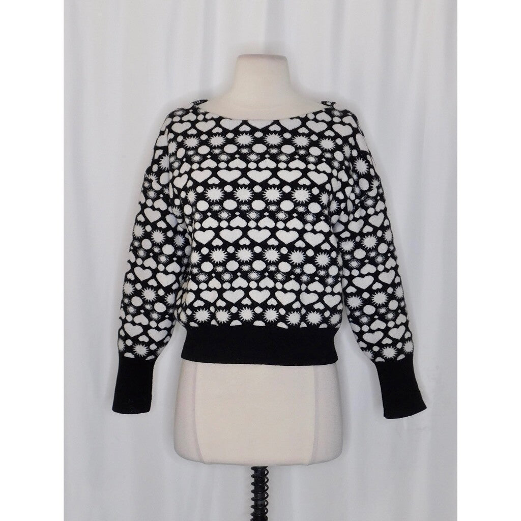 Anthropologie MAEVE Boat Bateau Neck Heart Print Sweater Pullover Knitwear Small
