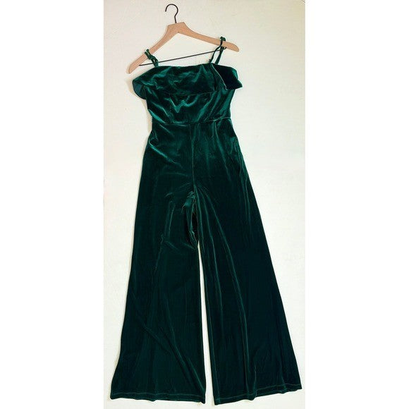 NWT!! Anthropologie COREY LYNN CALTER Green Velvet Wide Leg Jumpsuit X-Small