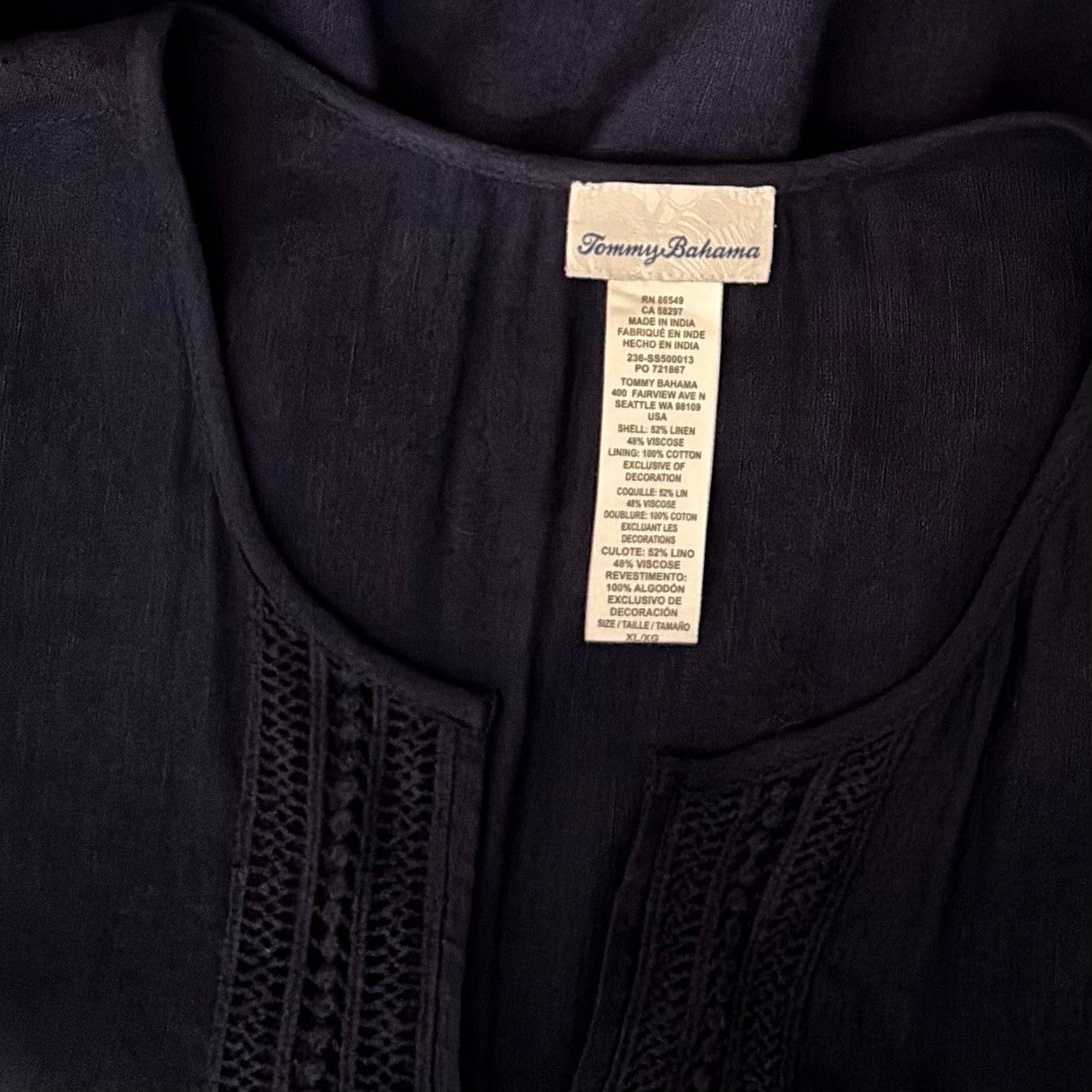 TOMMY BAHAMA St. Lucia Split Neck Dress Navy Blue Mare Embroidered X-Large
