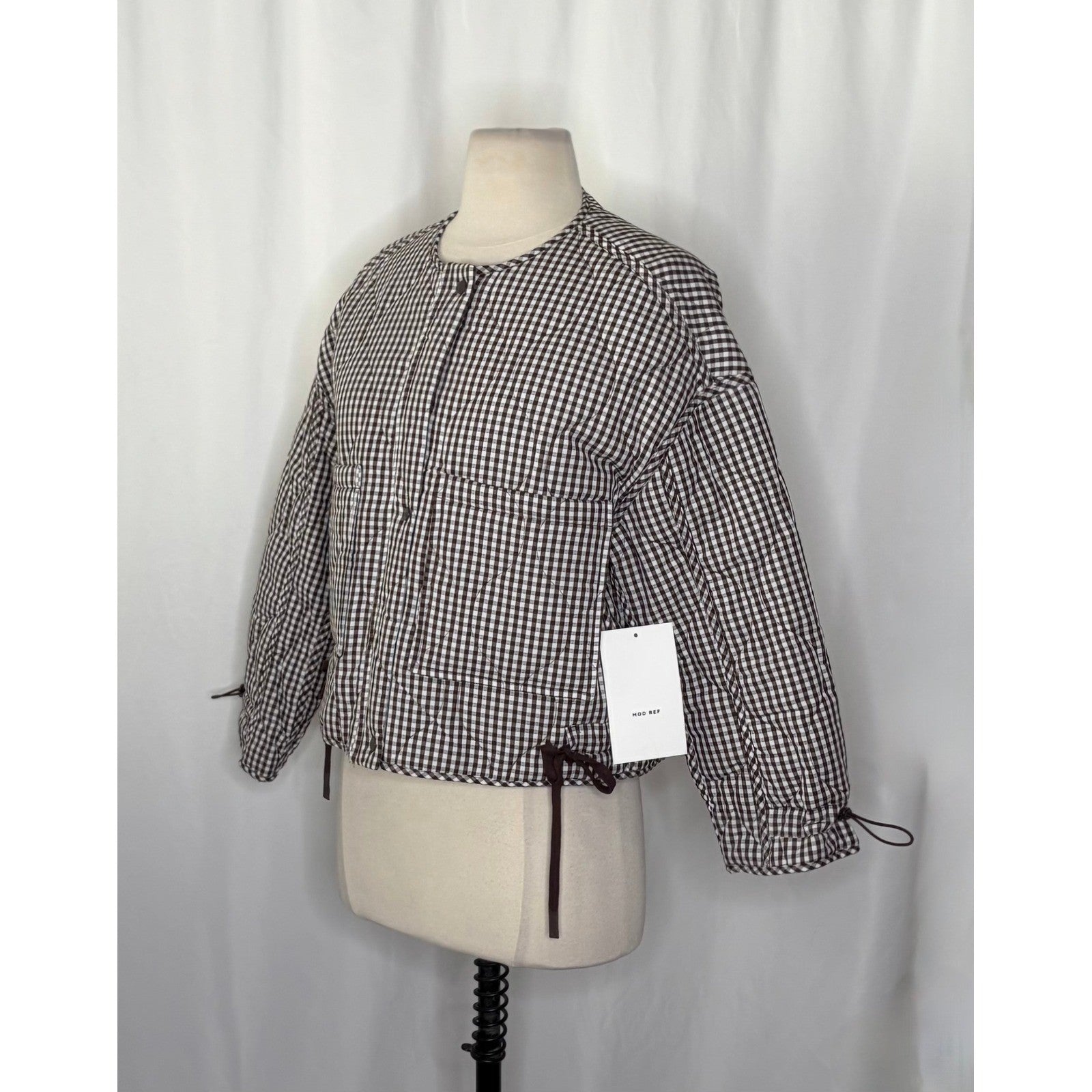NWT!! MOD REF The Rochelle Jacket Brown White Gingham Check Quilted X-Small