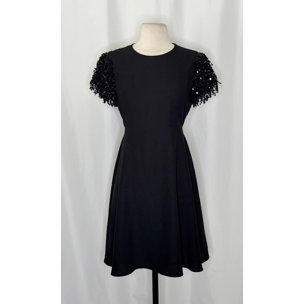 KATE SPADE Sequin Fringe Swing Dress Solid Black Party Glam Embellished Size 2