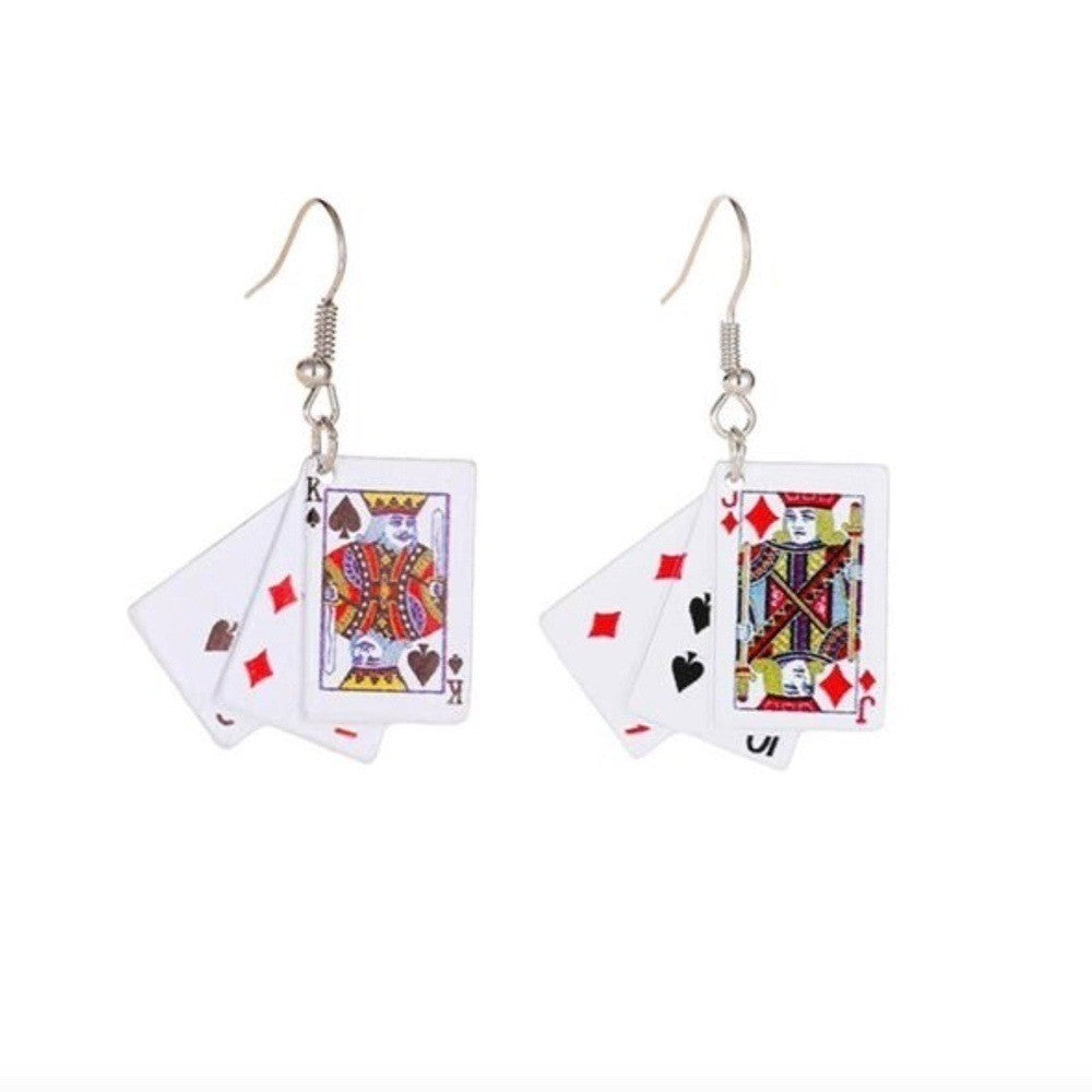 Playing Card MultiSuit Mismatched Drop Earrings Poker Las Vegas Blackjack Casino