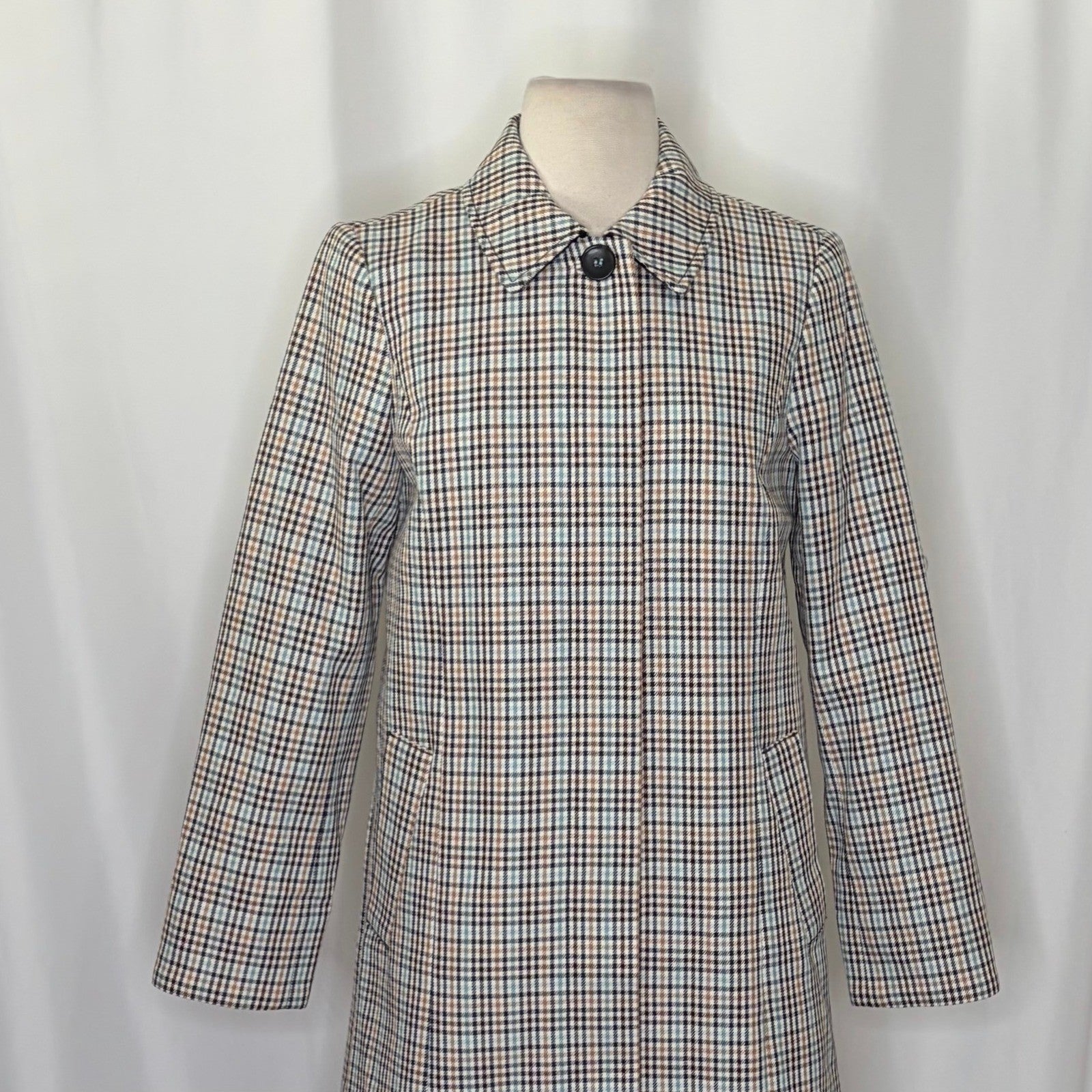NWT!! TALBOTS Checkered Mac Plaid Coat Jacket Checked Preppy Classic Size 2