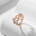 Leaf Design Cuff Ring Gold Pink Adjustable Boho Festival Leaves Botany Plant